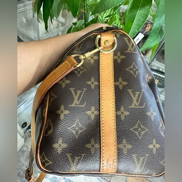 Louis Vuitton Brown Bandolier and Tan Monogram Satchel - Picture 5 of 10
